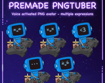 Premade PNG-Tuber - Blue Robot with 6 Expressions [ for Veadotube and Discord Reactive Image ]