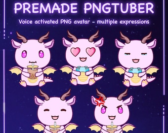 Premade PNG-Tuber - Purple Dragon [ PNGTuber, VTuber, Discord Reactive Image - Model For Stream, Livestreaming, Twitch, Youtube, OBS ]