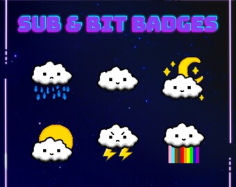 Pixel Cloud Sub Badges / Bit Badges / Emotes for Twitch, Youtube and Discord