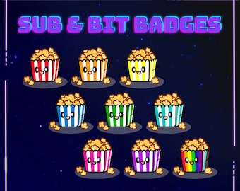Popcorn Sub Badges / Bit Badges / Emotes for Twitch, Youtube and Discord