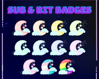 Moon (Pastel) Sub Badges / Bit Badges / Emotes for Twitch, Youtube and Discord