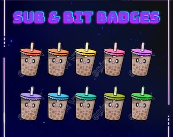 Boba (Outline) Sub Badges / Bit Badges / Emotes for Twitch, Youtube and Discord