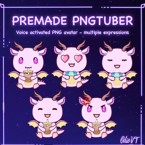 Premade PNG-Tuber - Purple Dragon [ PNGTuber, VTuber, Discord Reactive Image - Model For Stream, Livestreaming, Twitch, Youtube, OBS ]