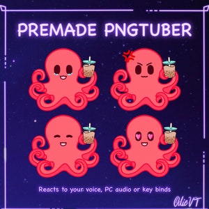 Premade PNG-Tuber - Octopus [ PNGTuber, VTuber, Discord Reactive Image - Avatar / Model For Stream, Livestreaming, Twitch, Youtube, OBS ]