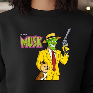 Elon Musk The Mask Mashup PNG, Dogecoin Meme Digital Art, The Mask Inspired Funny Crypto Art, Doge Musk The Mask Milo tee, The Mask Artwork