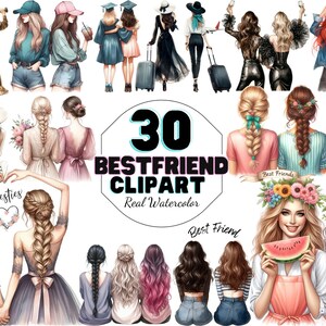 Bundle de cliparts meilleurs amis, clipart besties, clipart femme, clipart femme, mode filles, cadeau pour soeurs, âmes soeurs, clipart BFF