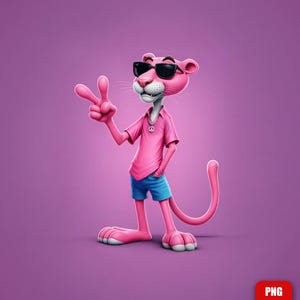 Hippie Pink Panther PNG, 3d Cartoon Katze Png, Katzen-Shirt Design, Pink Liebhaber Geschenk, Pink Panther Shirt Sublimation Design Digital Download