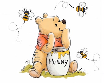 Honey Bear Clipart PNG Watercolor, Honey Bear Png, Bear with Honey Pot, Cartoon Bear Png, Honey Bee Sublimation for Tshirt Gift for Kids