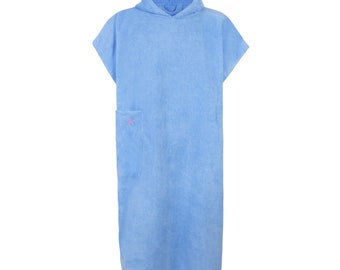 Surf Poncho / Towel Poncho / Bath Poncho with Hood and Pocket / Light Blue / Unisize / Adults