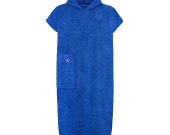 Surf Poncho / Towel Poncho / Bath Poncho with Hood and Pocket / Blue / Unisize / Adults