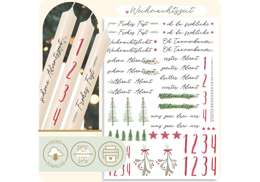 Digital Advent Candle Tattoos to Download and Print DIN A4 Etsy UK