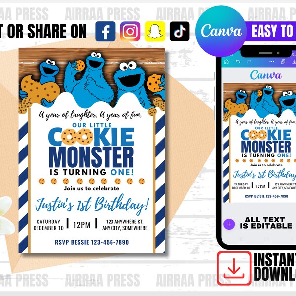 Cookie Monster Invitation Etsy