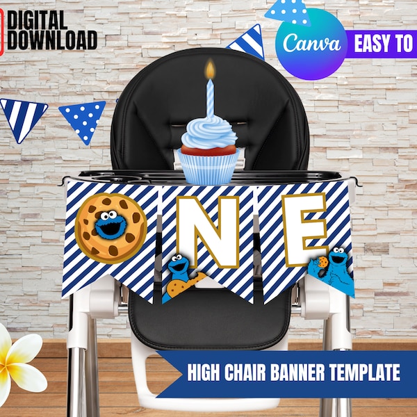 Cookie Monster Extravaganza High Chair Banner Template | Editable Canva Digital Download