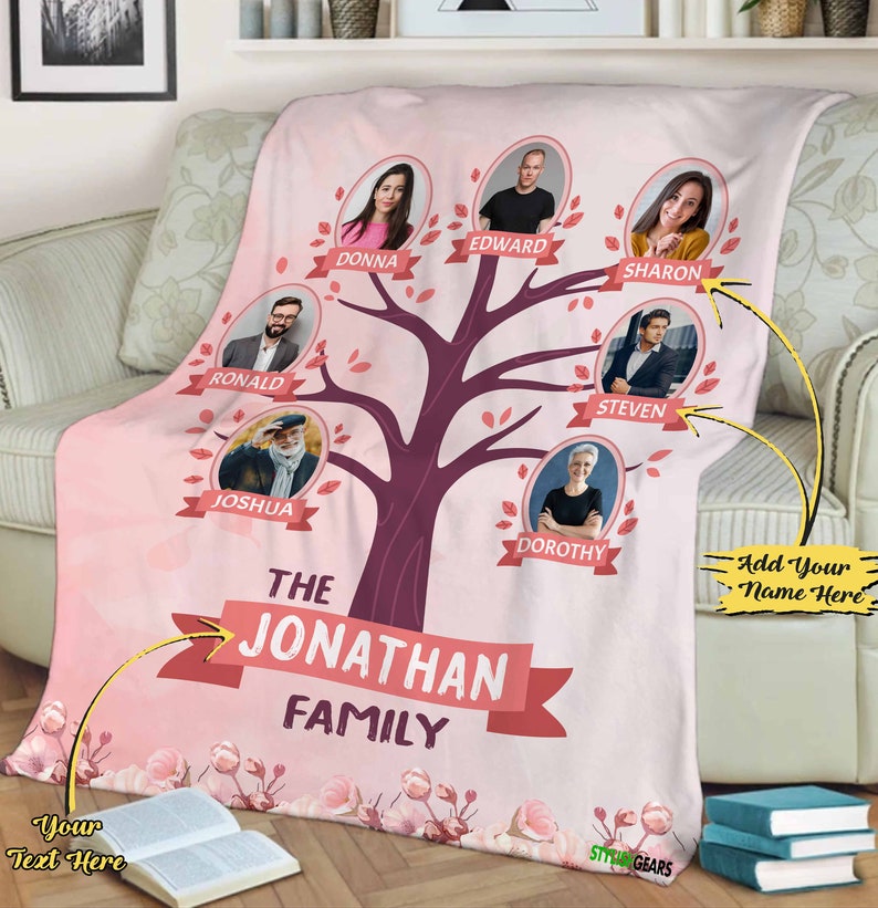 Personalized Family Tree Photo Blanket for Couples/family, Custom Photo