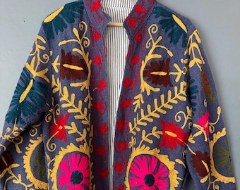 Handmade Cotton Suzani Jacket: Embroidered Ethnic Outerwear