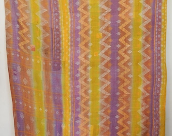 Colcha Kantha vintage macia, manta indiana de algodão feita à mão, reversível, decoração rústica de fazenda.
