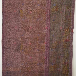 Authentic Vintage Kantha Quilt Handstitched Indian Throw Colorful Patchwork Bedspread