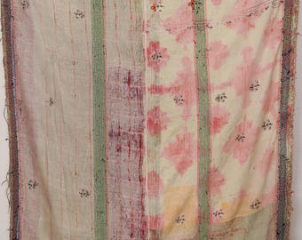 Vintage Kantha Quilt Handmade Indian Cotton Throw Boho Bedding Blanket