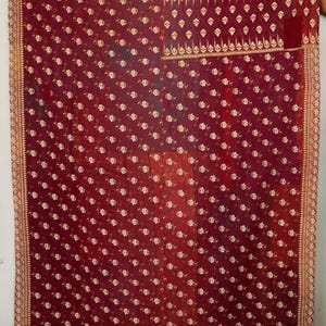 Vintage Indian Cotton Kantha Quilt 60x90: Hand-stitched Bedspread