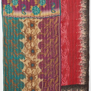 Vintage Kantha Quilt: Hand-Embroidered Cotton Bedspread