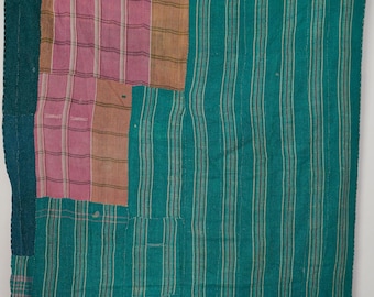 Traditional Indian Kantha Quilt Vintage Handmade Cotton Throw Bedspread