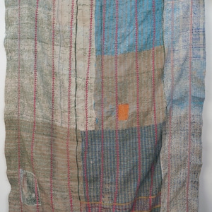 Handmade Cotton Kantha Quilt: Vintage Indian Bedspread