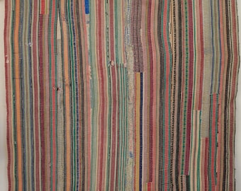 Colcha Kantha indiana vintage reversível de algodão, feita à mão, para cama ou manta.