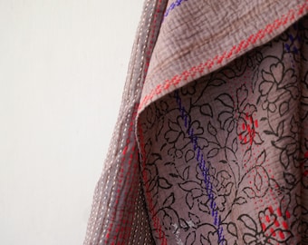 Reversible Vintage Kantha Quilt Indian Handmade Cotton Blanket Bohemian Bedding