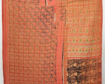 Ethnic Vintage Kantha Quilt Cotton Hand-Stitched Bedspread