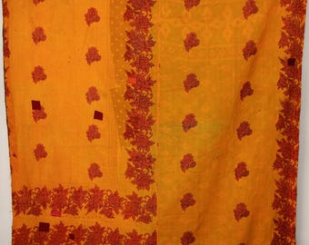 Vintage Indian Kantha Quilt, Handmade Cotton Throw, Boho Bedding, Textile Art
