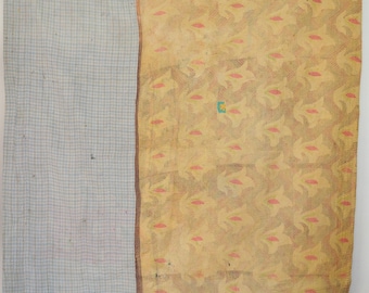 Colcha Kantha indiana vintage feita à mão em algodão, manta reversível, estilo boho, decoração para casa.