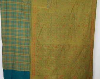 Vintage Kantha Quilt Handmade Indian Cotton Throw Boho Bedspread Reversible Blanket