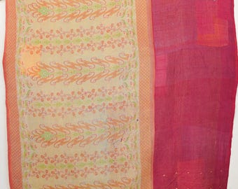 Authentic Vintage Kantha Quilt Hand-Embroidered Indian Textile
