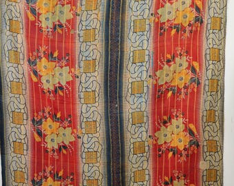 Vintage Kantha Handmade Throw Blanket | Reversible Cotton Quilt | Ethnic Decor