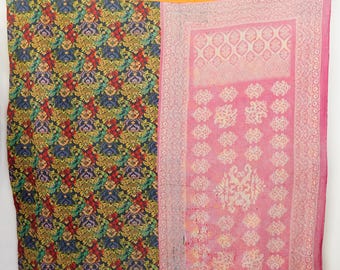 Authentic Vintage Kantha Quilt Throw – Hand Stitched Cotton Blanket