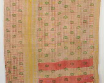 Boho Vintage Kantha Quilt Handmade Indian Cotton Blanket