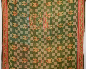 Handmade Vintage Kantha Quilt Cotton Patchwork Blanket – Rustic Bohemian Throw