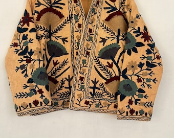 Handmade Cotton Suzani Embroidered Jacket: Women's Kimono Coat