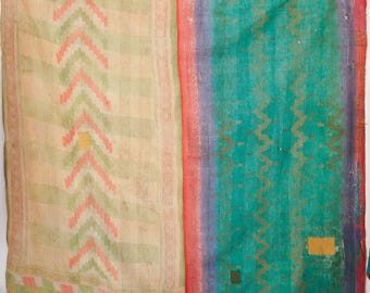 Colcha Kantha rústica vintage – Colcha de algodão feita à mão, estilo boho.
