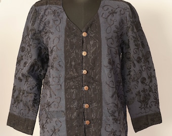 Vintage Kantha Cotton Jacket: Bohemian Handmade Unisex Jacket