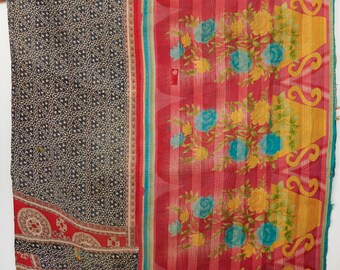Traditional Vintage Kantha Quilt Hand Embroidered Cotton Indian Textile