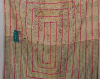 Reversible Vintage Kantha Quilt | Handmade Cotton Throw