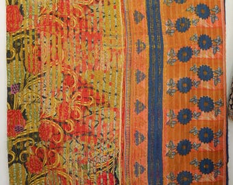 Vintage Kantha Quilt Floral Patchwork Handmade Blanket