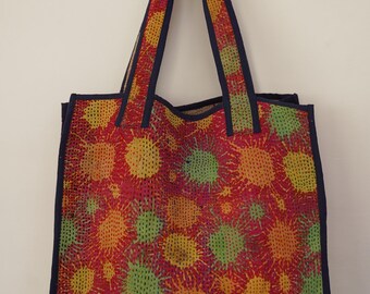 Vintage Kantha Quilted Tote Bag: Handmade Organic Cotton Accessory