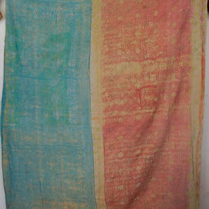 Floral Vintage Kantha Quilt Reversible Indian Cotton Bedspread Handmade Boho Throw