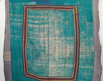 Vintage Kantha Cotton Quilt Reversible Handmade Indian Blanket Throw
