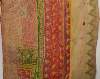 Colcha Kantha vintage feita à mão em algodão, manta indiana, colcha boho para casa, presente.