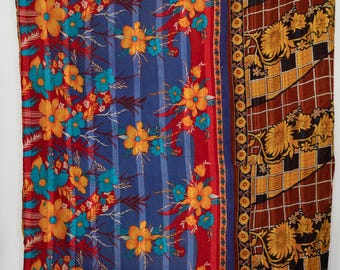 Vintage Indian Kantha Quilt Reversible Cotton Bedspread – Hand Stitched Textile