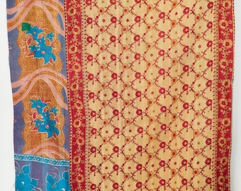 Vintage Indian Cotton Kantha Quilt: Hand-Embroidered 60x90 Bedspread