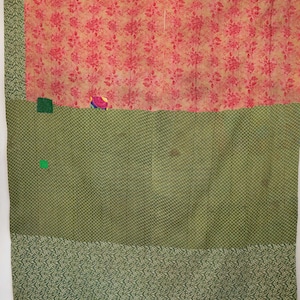 Vintage Indian Cotton Kantha Quilt 60x90: Hand-stitched Bedspread